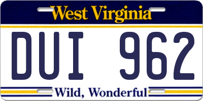 WV license plate DUI962