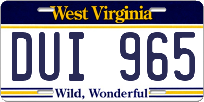 WV license plate DUI965