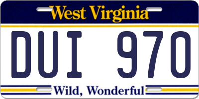 WV license plate DUI970