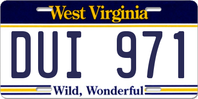 WV license plate DUI971