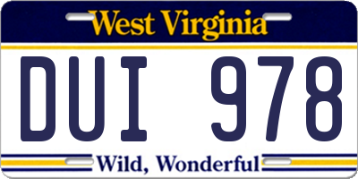 WV license plate DUI978