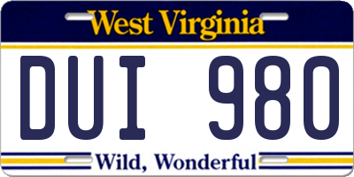 WV license plate DUI980