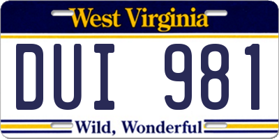 WV license plate DUI981