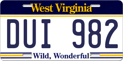 WV license plate DUI982