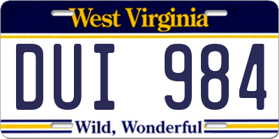 WV license plate DUI984