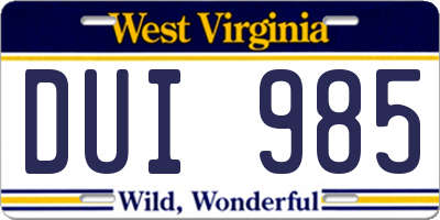 WV license plate DUI985