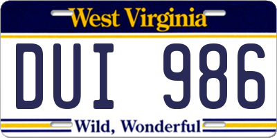 WV license plate DUI986