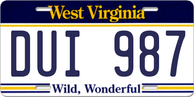 WV license plate DUI987