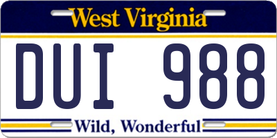 WV license plate DUI988