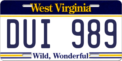 WV license plate DUI989