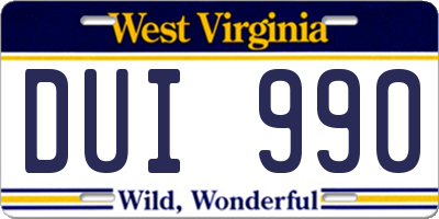 WV license plate DUI990