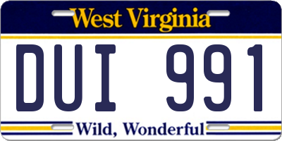 WV license plate DUI991