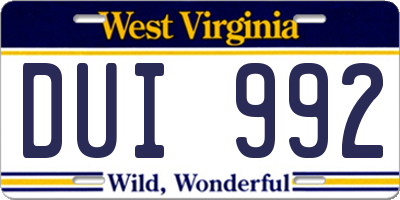 WV license plate DUI992