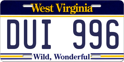 WV license plate DUI996
