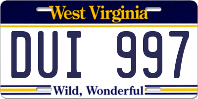 WV license plate DUI997