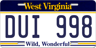 WV license plate DUI998