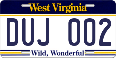 WV license plate DUJ002