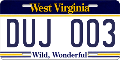 WV license plate DUJ003