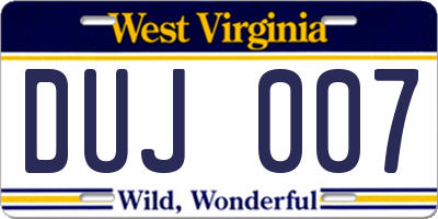 WV license plate DUJ007