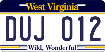WV license plate DUJ012