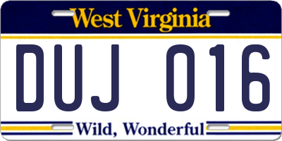 WV license plate DUJ016