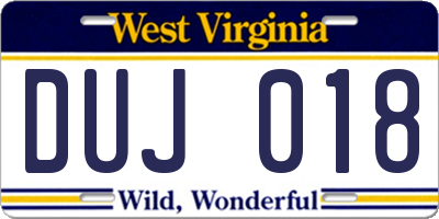 WV license plate DUJ018