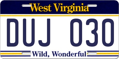 WV license plate DUJ030