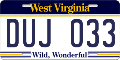 WV license plate DUJ033