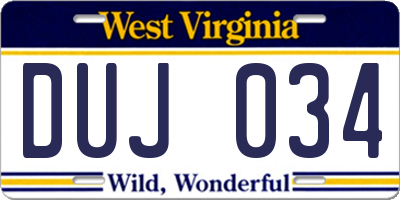 WV license plate DUJ034