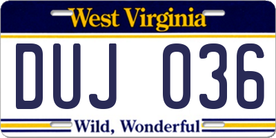 WV license plate DUJ036