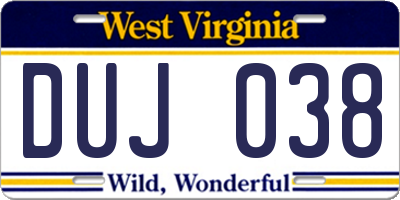 WV license plate DUJ038