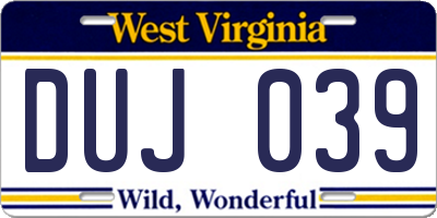 WV license plate DUJ039