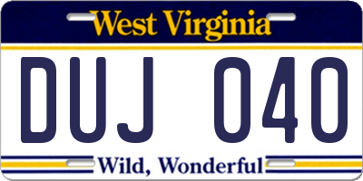 WV license plate DUJ040