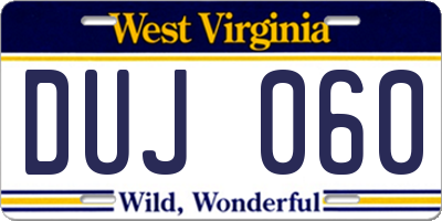 WV license plate DUJ060