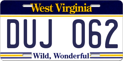 WV license plate DUJ062