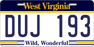 WV license plate DUJ193