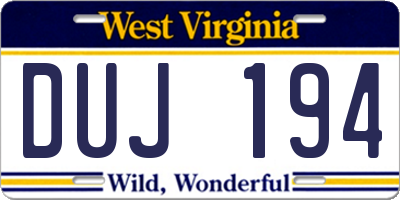 WV license plate DUJ194