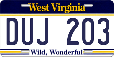 WV license plate DUJ203