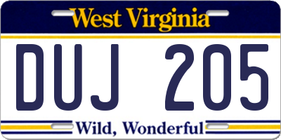 WV license plate DUJ205