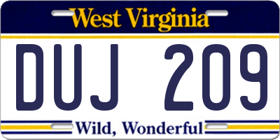 WV license plate DUJ209