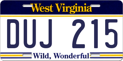 WV license plate DUJ215