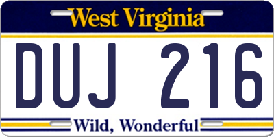 WV license plate DUJ216