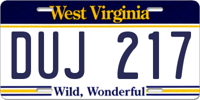 WV license plate DUJ217