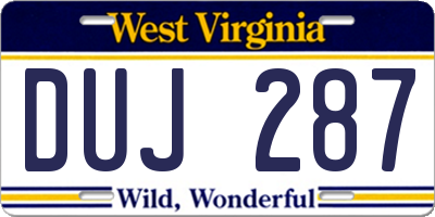 WV license plate DUJ287