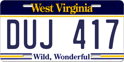 WV license plate DUJ417