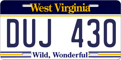 WV license plate DUJ430