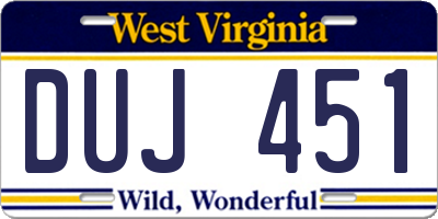 WV license plate DUJ451