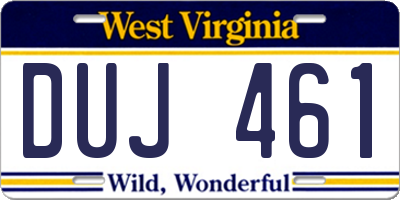 WV license plate DUJ461