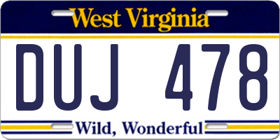 WV license plate DUJ478