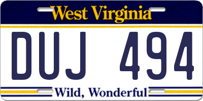 WV license plate DUJ494